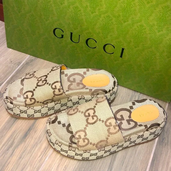 Gucci gg slides. Brand new! Never worn Gucci Monogram Jumbo GG Angelina Platform 55mm Slide Sandals  main image 3